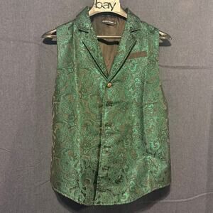 Barry Wang Waistcoat Paisley Floral Vest Emerald Green XL